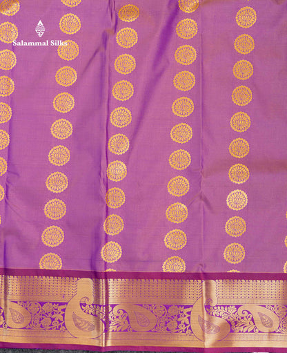 Beautiful Pastel Blue Zari Butta Semi Silk Saree With Contrast Magenta Traditional Border