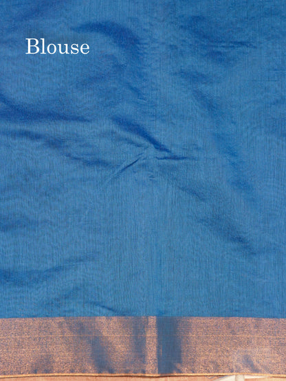 Blue Colour Pochampalli Cotton Saree With Tissue Border