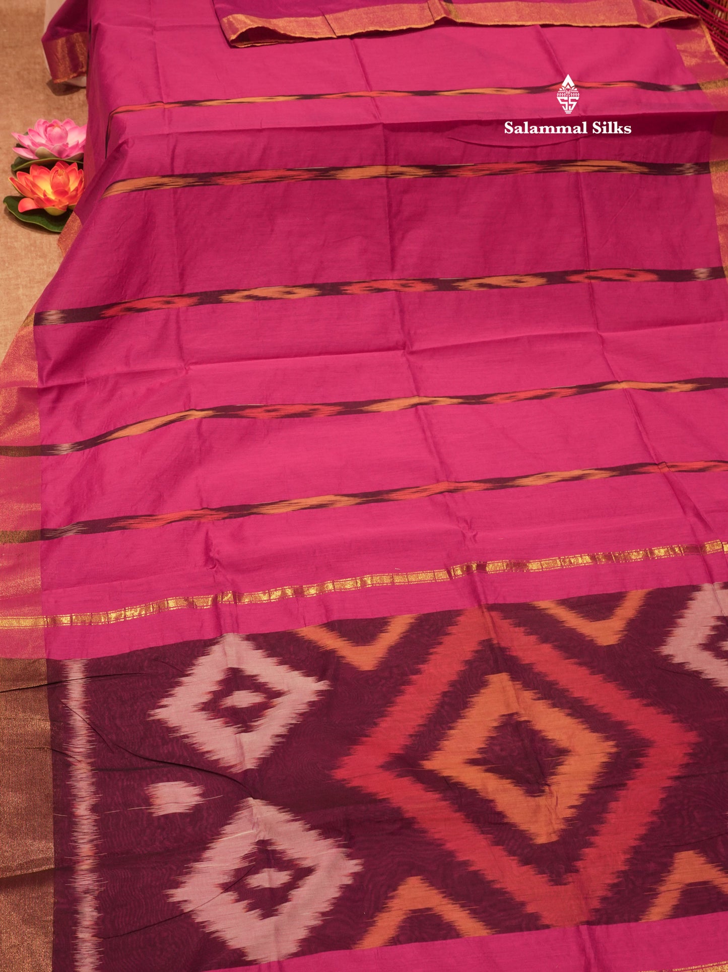 Blue Colour Pochampalli Cotton Saree With Tissue Border