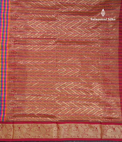 10.5 Yards Semi Silk Saree Paalum Pazham Checks With Contrast Maroon Traditional Border