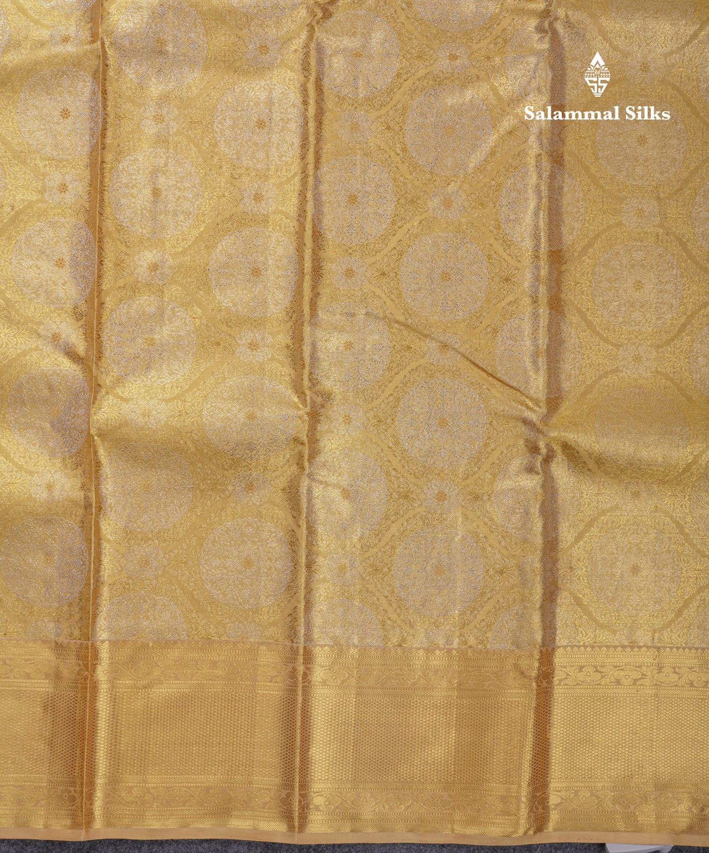 Beautiful Gold Tissue Bridal Pure Kanjivaram Silk Saree With Ccontrast Sandal Traditional Border