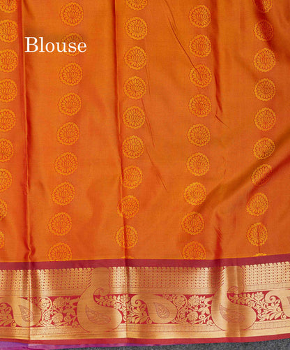 Beautiful Pastel Blue Zari Butta Semi Silk Saree With Contrast Magenta Traditional Border