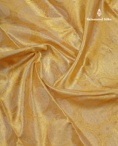 Beautiful Gold Tissue Bridal Pure Kanjivaram Silk Saree With Ccontrast Sandal Traditional Border