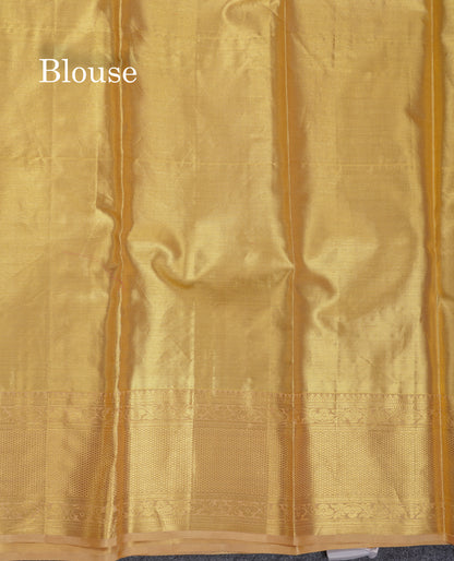Beautiful Gold Tissue Bridal Pure Kanjivaram Silk Saree With Ccontrast Sandal Traditional Border