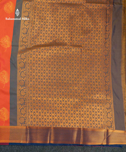 Beautiful Orange Semi Silk Saree With Contrast Maroon Traditional Border