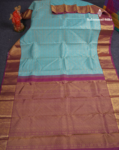 Beautiful Sapphire Blue Bridal Pure Kanjivaram Silk Saree With Contrast Magenta Border