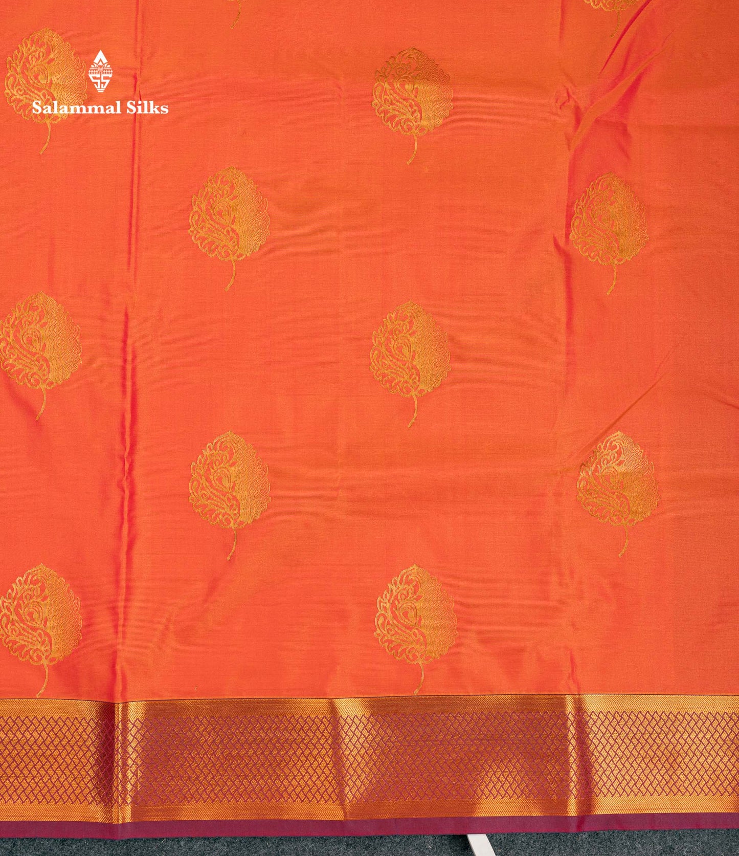 Beautiful Orange Semi Silk Saree With Contrast Maroon Traditional Border