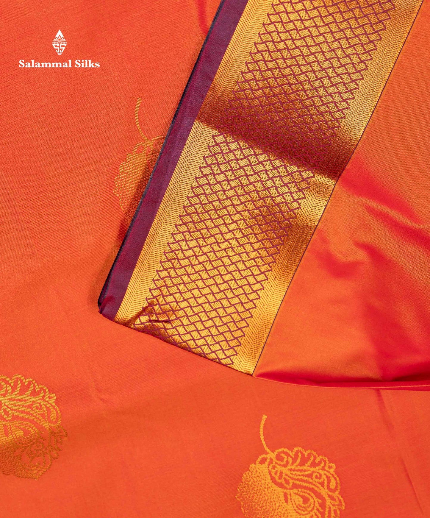 Beautiful Orange Semi Silk Saree With Contrast Maroon Traditional Border