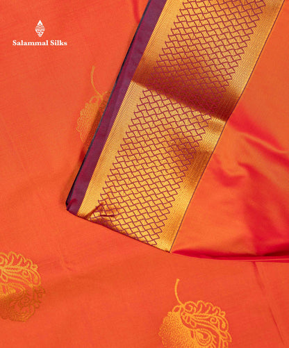 Beautiful Orange Semi Silk Saree With Contrast Maroon Traditional Border