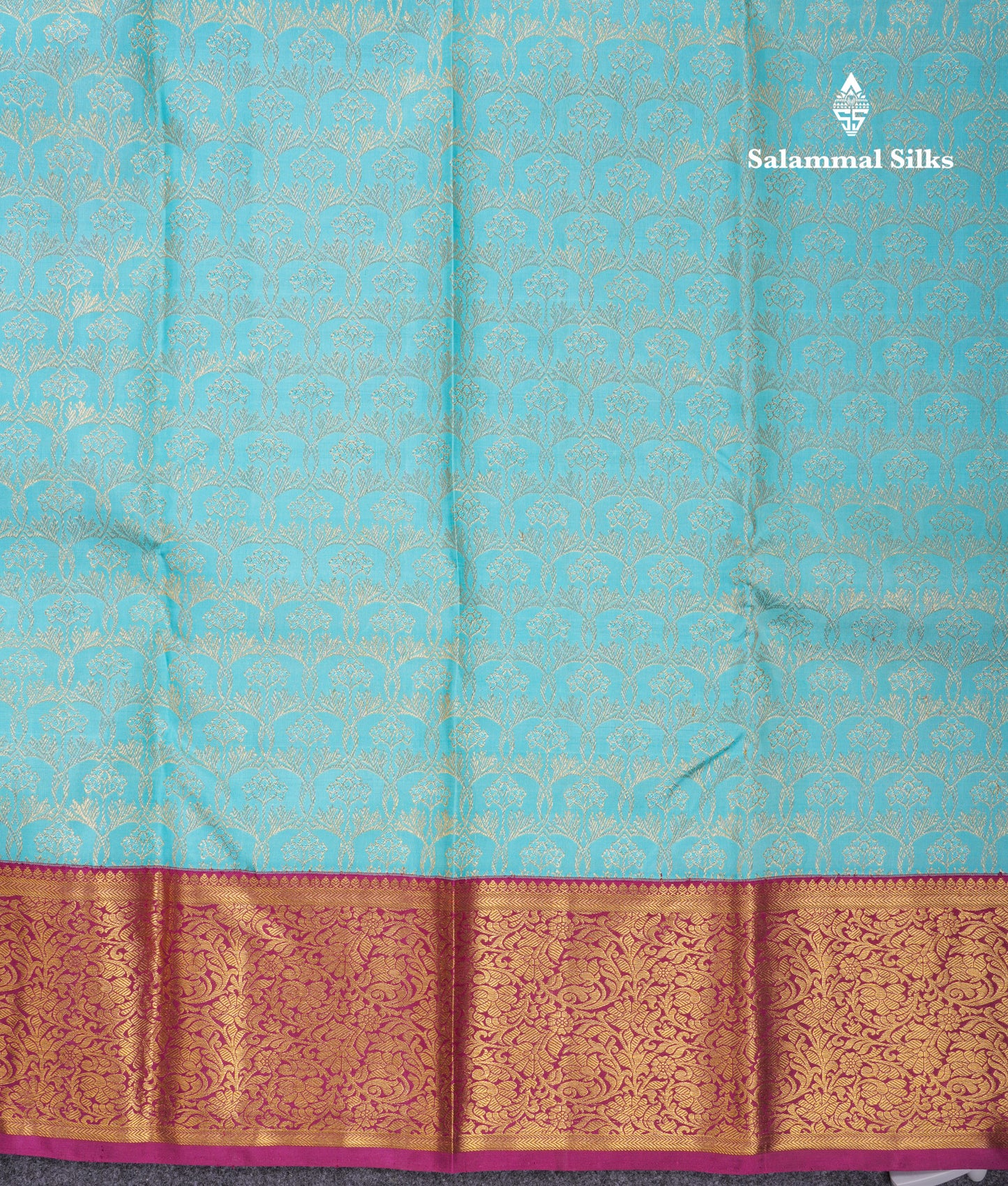 Beautiful Sapphire Blue Bridal Pure Kanjivaram Silk Saree With Contrast Magenta Border