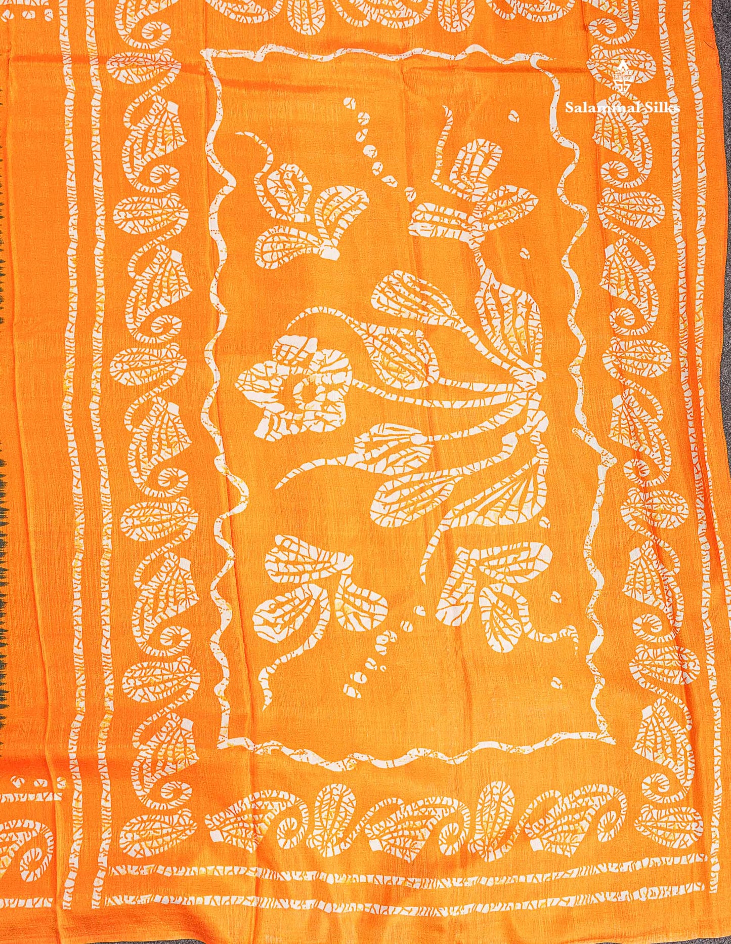 Semi Tussar Saree - Black Colour Body With Contrast Orange Fancy Border
