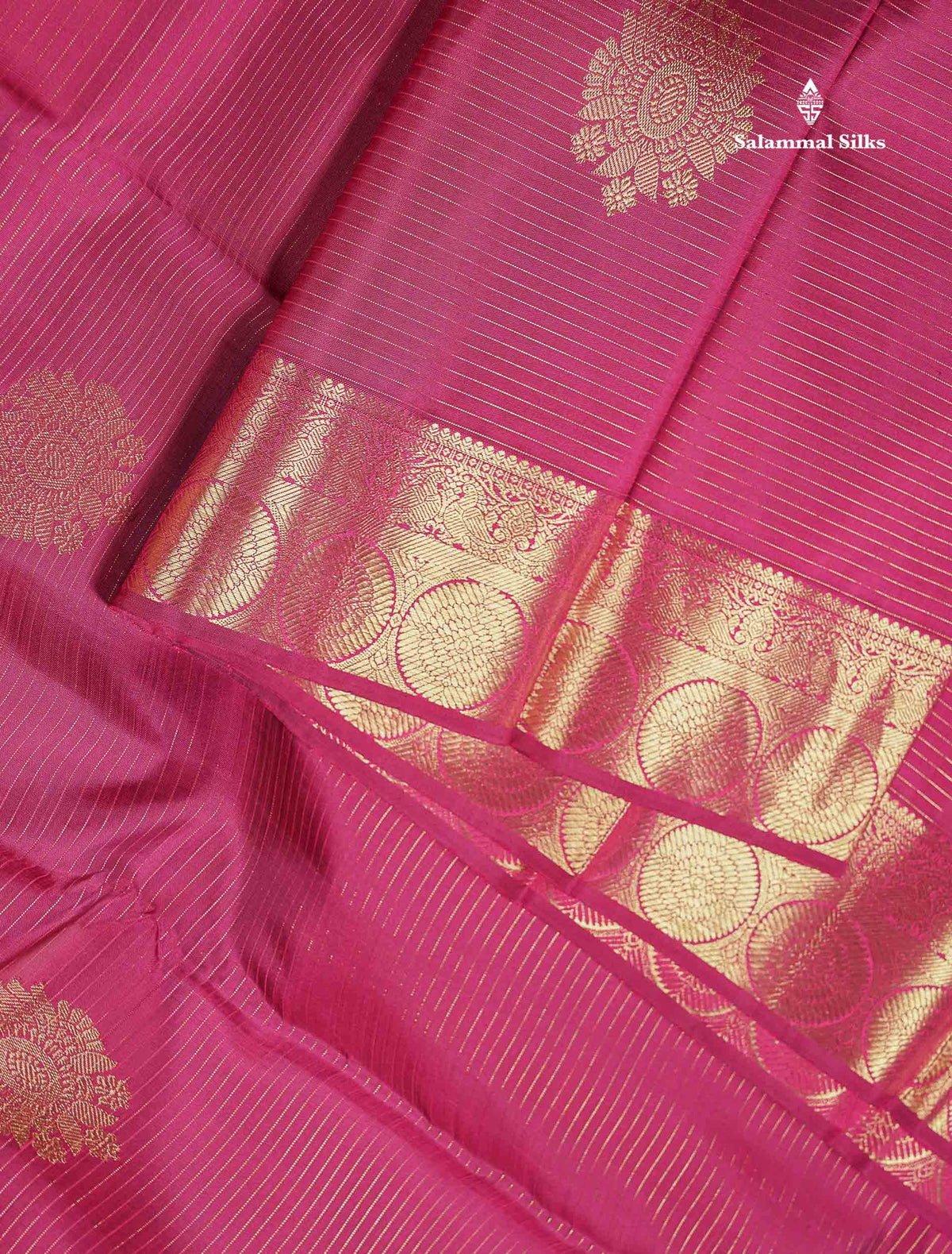 Pure Kanjivaram Silk Saree - Magenta Pink Colour Body With Contrast Bottle Green Blouse