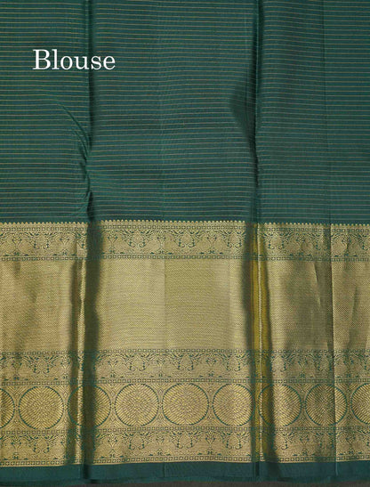 Pure Kanjivaram Silk Saree - Magenta Pink Colour Body With Contrast Bottle Green Blouse