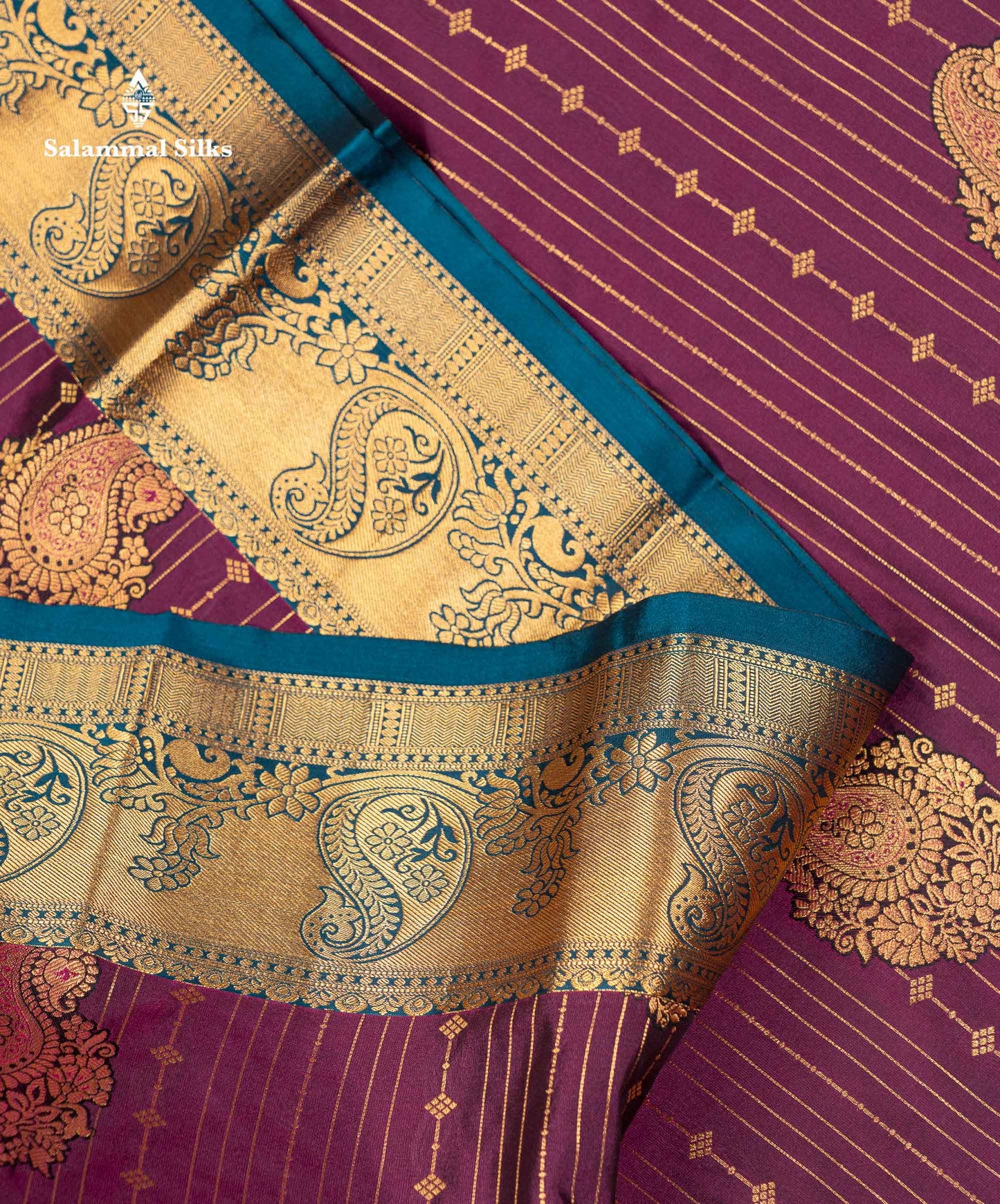 Beautiful Magenta Vertical Zari Line With Butta Semi Silk Saree With Contrast Peacock Blue Traditional Border