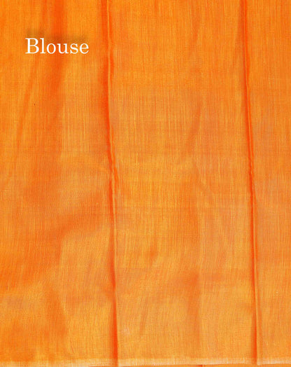 Semi Tussar Saree - Black Colour Body With Contrast Orange Fancy Border