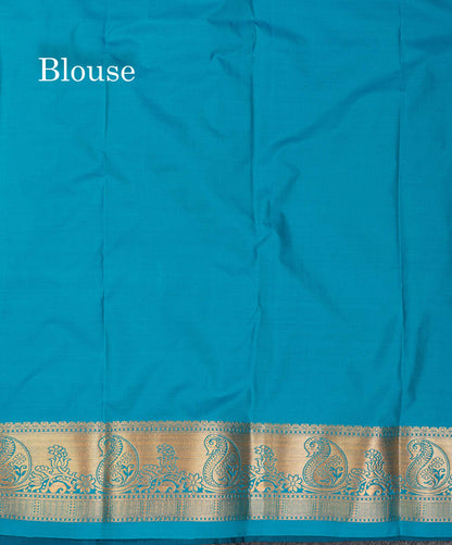 Beautiful Magenta Vertical Zari Line With Butta Semi Silk Saree With Contrast Peacock Blue Traditional Border