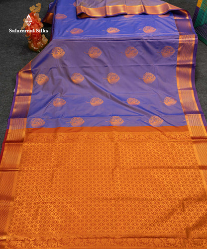 Beautiful Light Violet Semi Silk Saree With Contrast Magenta Traditional Border