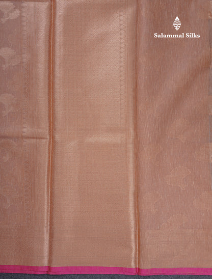 Beautiful Dark Sandal Linen Cotton Mix Fancy Saree With Contrast Pink Blouse