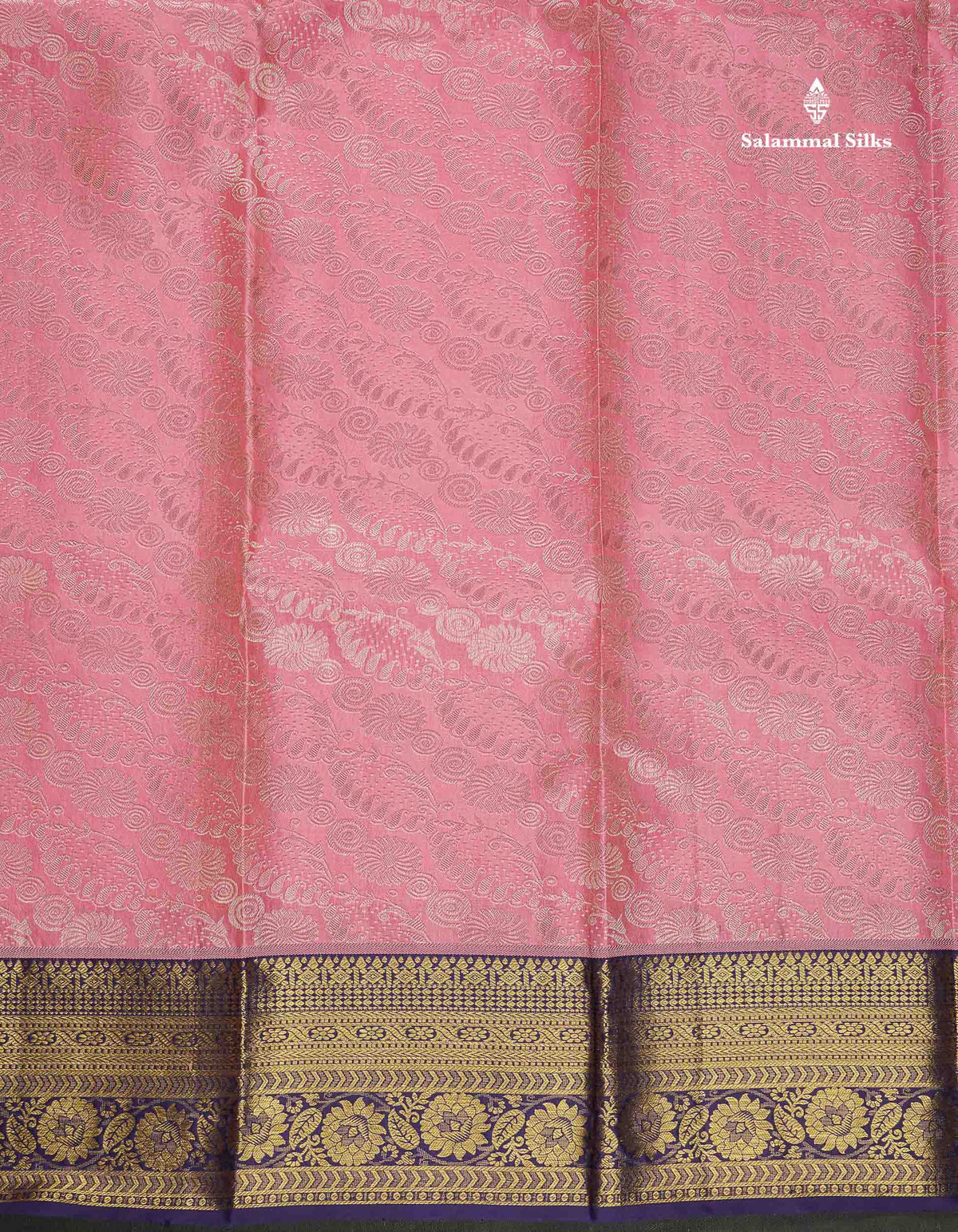 Bridal Pure Kanjivaram Silk Saree - Light Pink Colour Body With Contrast Navy Blue Border