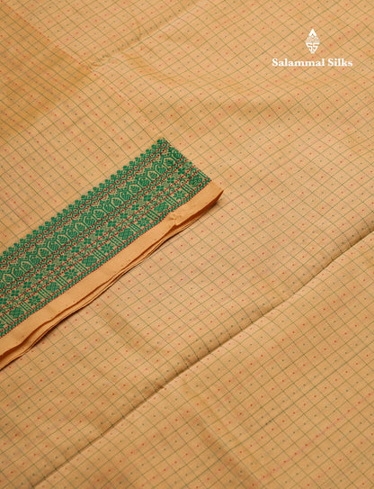 Beautiful Sandal Small Checks Thraed Work Semi Silk Cotton Saree With Contrast Black Blouse