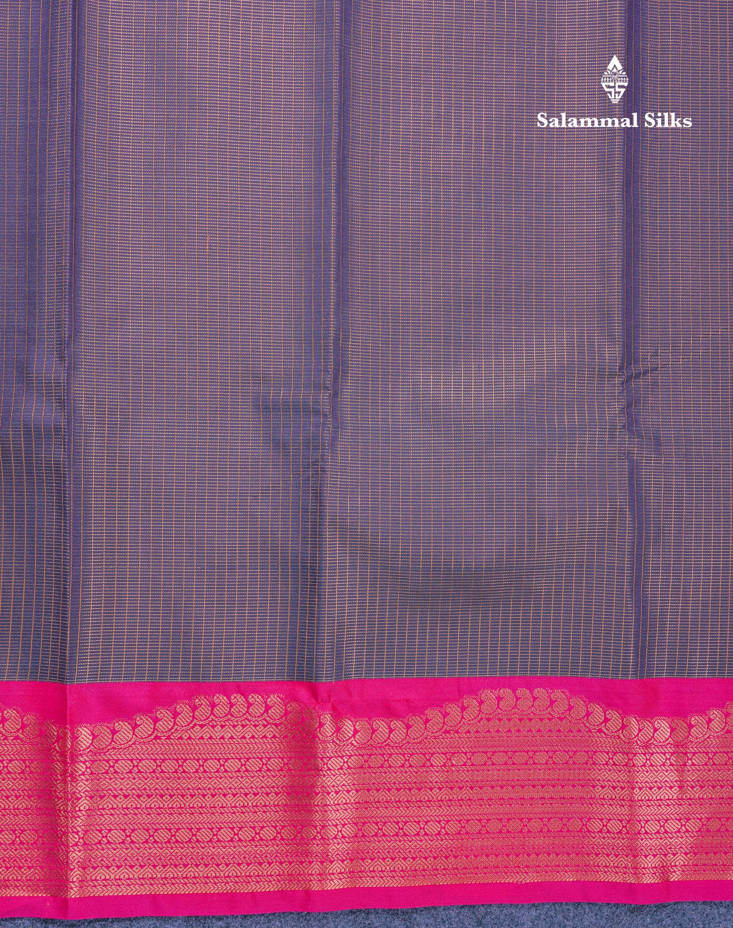 Dark Navy Blue Vaira Oosi Checks Semi Silk Saree With Contrast Pink Turning Border