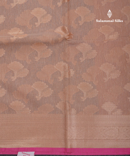 Beautiful Dark Sandal Linen Cotton Mix Fancy Saree With Contrast Pink Blouse