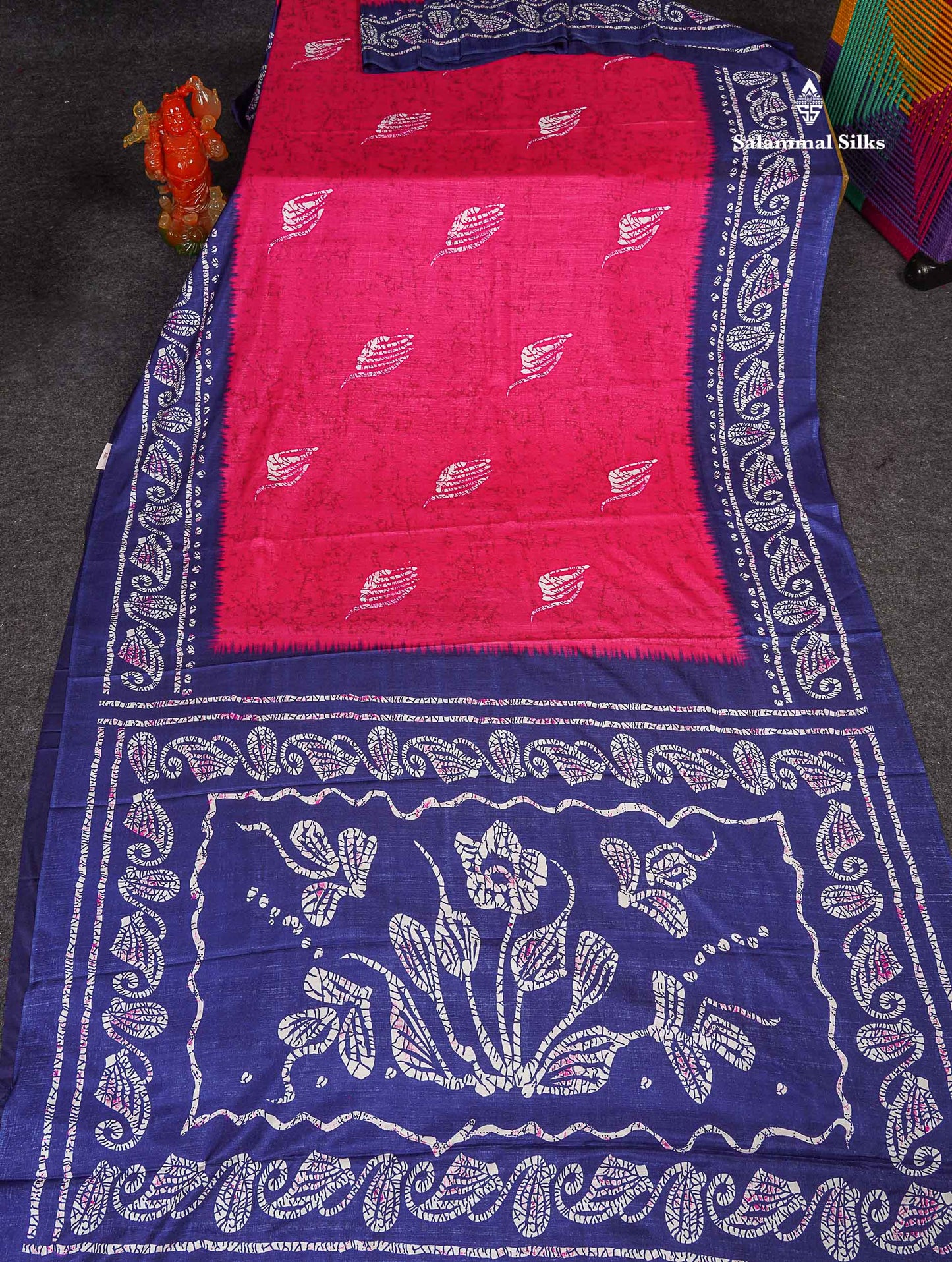 Semi Tussar Saree - Pink Colour Body With Contrast Navy Blue Fancy Border