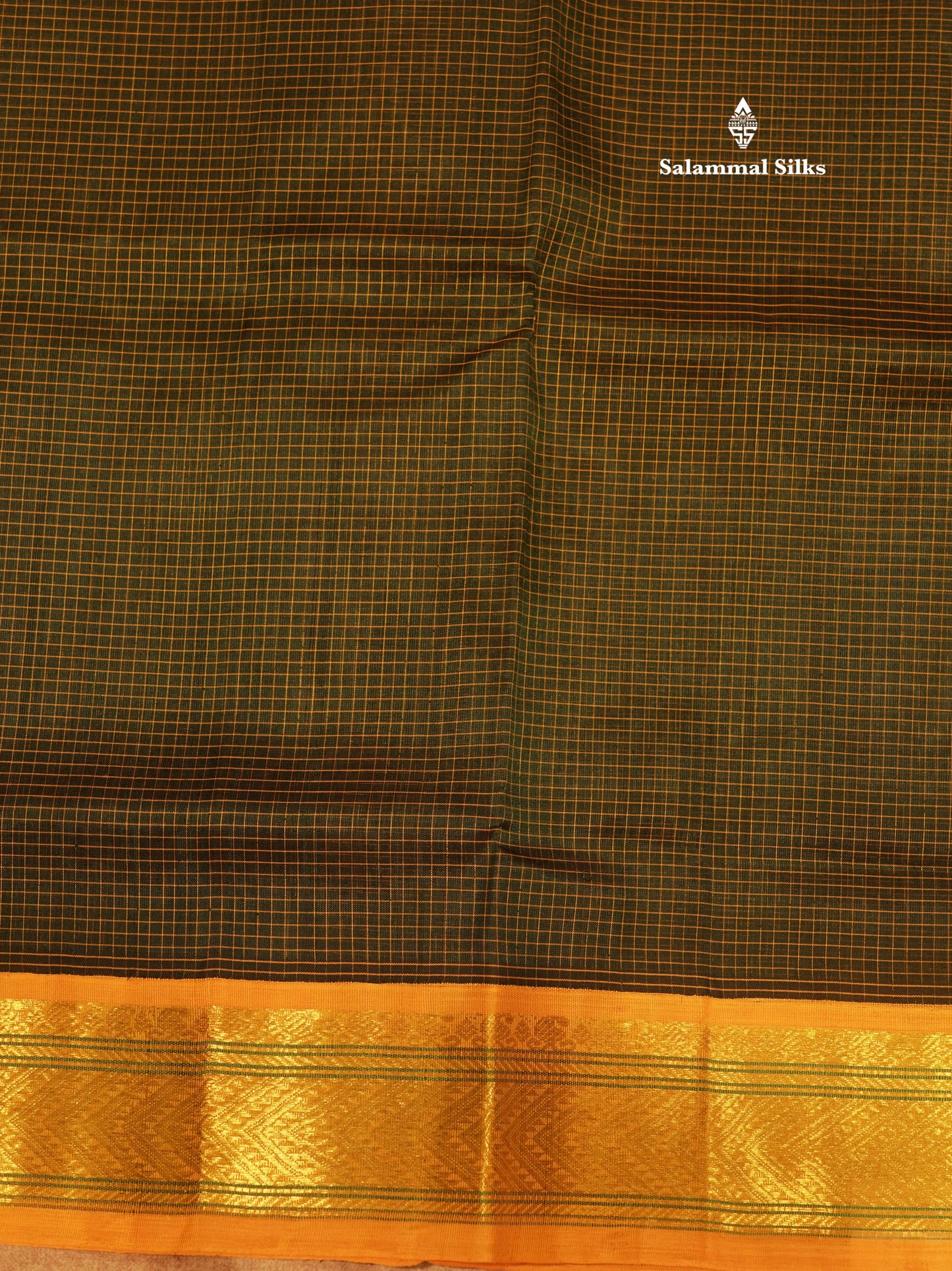 Bottle Green Colour Tiny Checks Pure Silk Cotton Saree With Contrast  Yellow Border