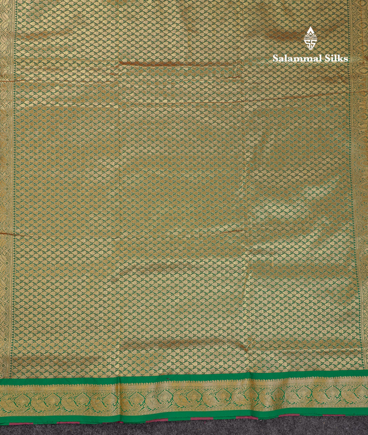 9 Yards Semi Silk Saree Orange With Contrast Green Traditional Temple Border
