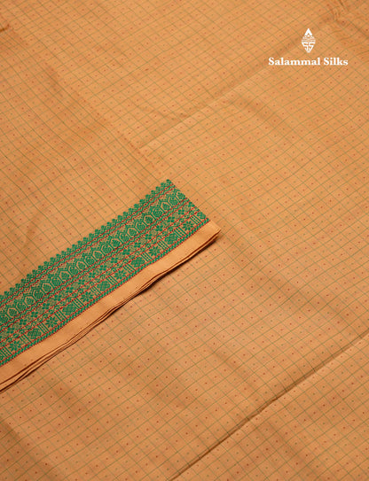 Beautiful Dark Sandal Small Checks Thraed Work Semi Silk Cotton Saree With Contrast Black Blouse