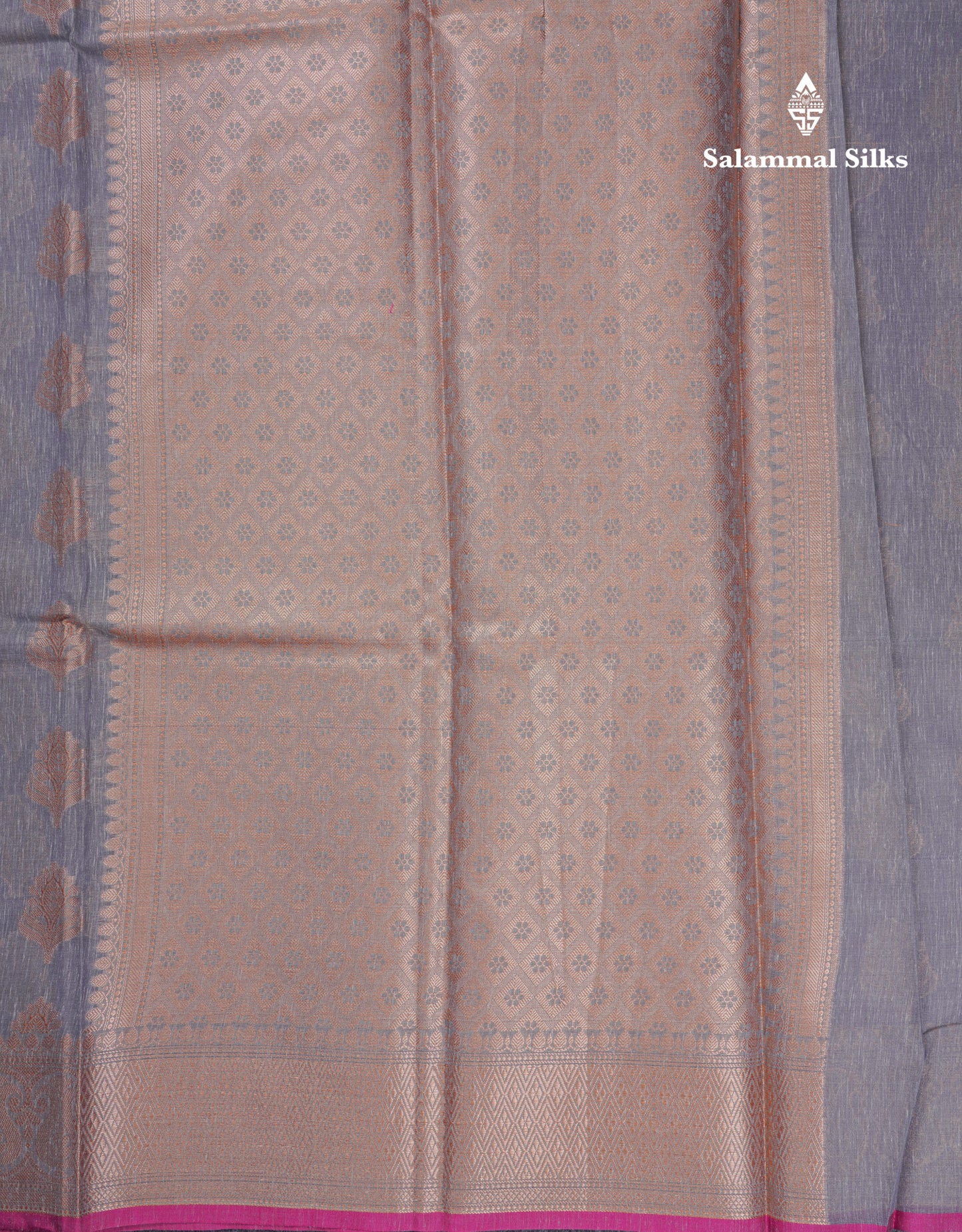Beautiful Grey Linen Cotton Mix Fancy Saree With Contrast Pink Blouse