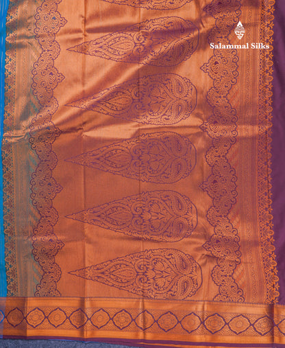 Dual Tone Peacock Green Semi Silk Saree With Contrast Dark Brown Blouse