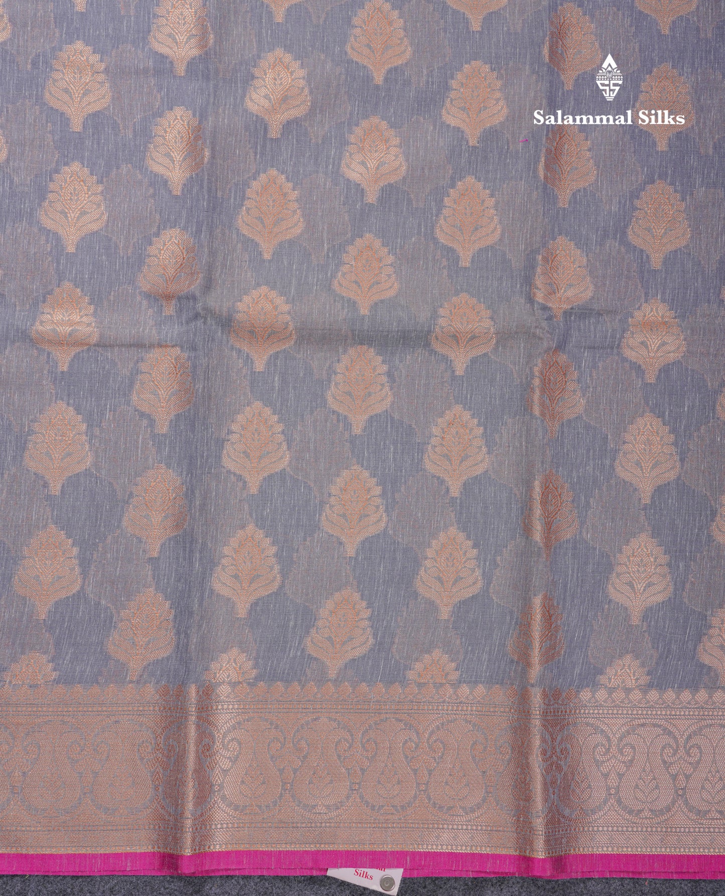 Beautiful Grey Linen Cotton Mix Fancy Saree With Contrast Pink Blouse