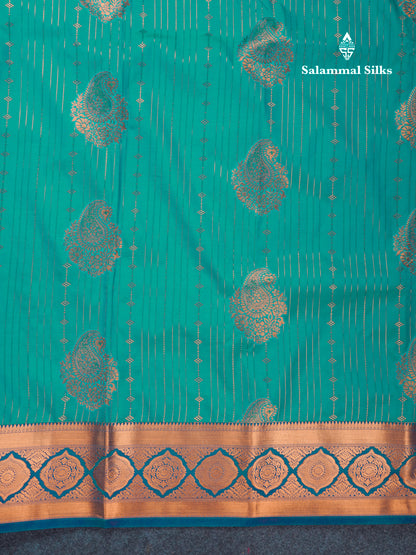 Dual Tone Peacock Green Semi Silk Saree With Contrast Dark Brown Blouse
