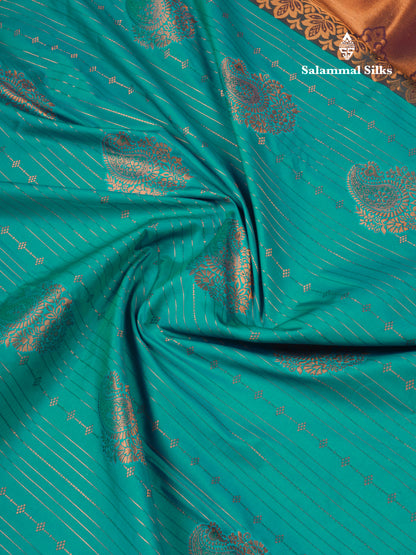 Dual Tone Peacock Green Semi Silk Saree With Contrast Dark Brown Blouse