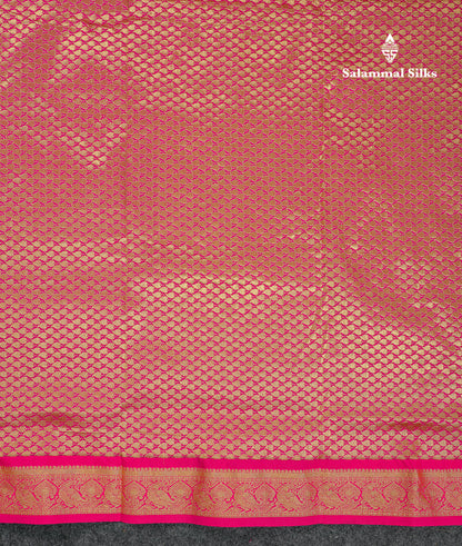 9 Yards Semi Silk Saree Orange With Contrast Green Traditional Temple Border