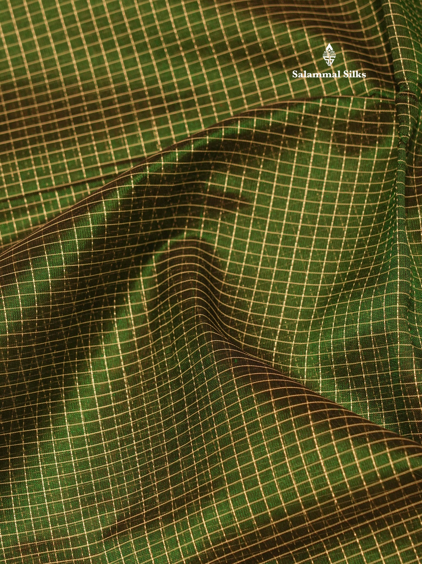 Bottle Green Colour Tiny Checks Pure Silk Cotton Saree With Contrast  Half White Border
