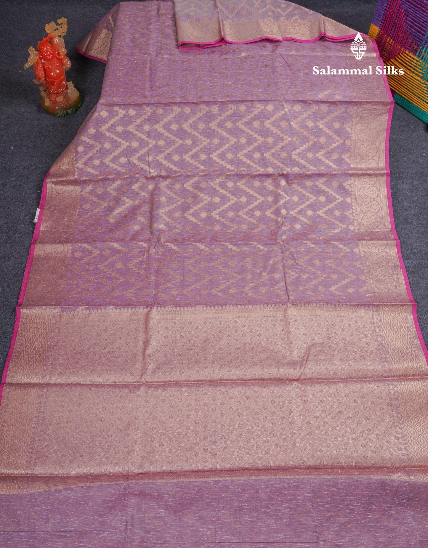 Beautiful Light Violet Linen Cotton Mix Fancy Saree With Contrast Pink Blouse