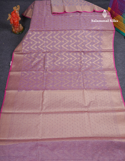Beautiful Light Violet Linen Cotton Mix Fancy Saree With Contrast Pink Blouse