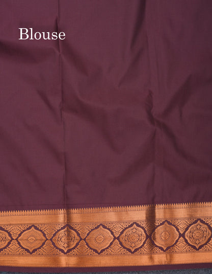 Dual Tone Peacock Green Semi Silk Saree With Contrast Dark Brown Blouse