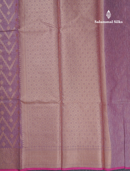 Beautiful Light Violet Linen Cotton Mix Fancy Saree With Contrast Pink Blouse