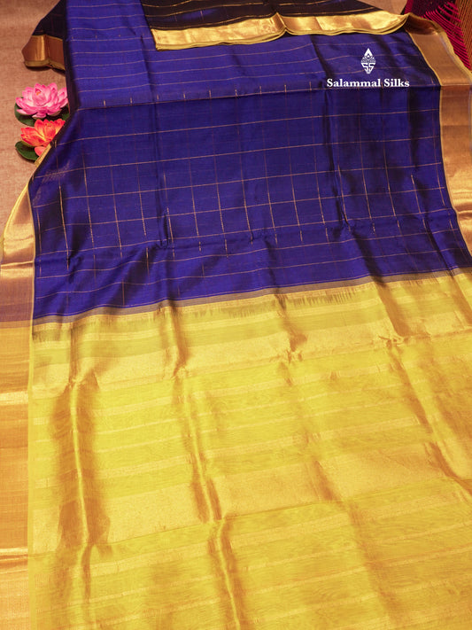Royal Blue Colour Pure Silk Cotton Saree With Contrast Yellow Border