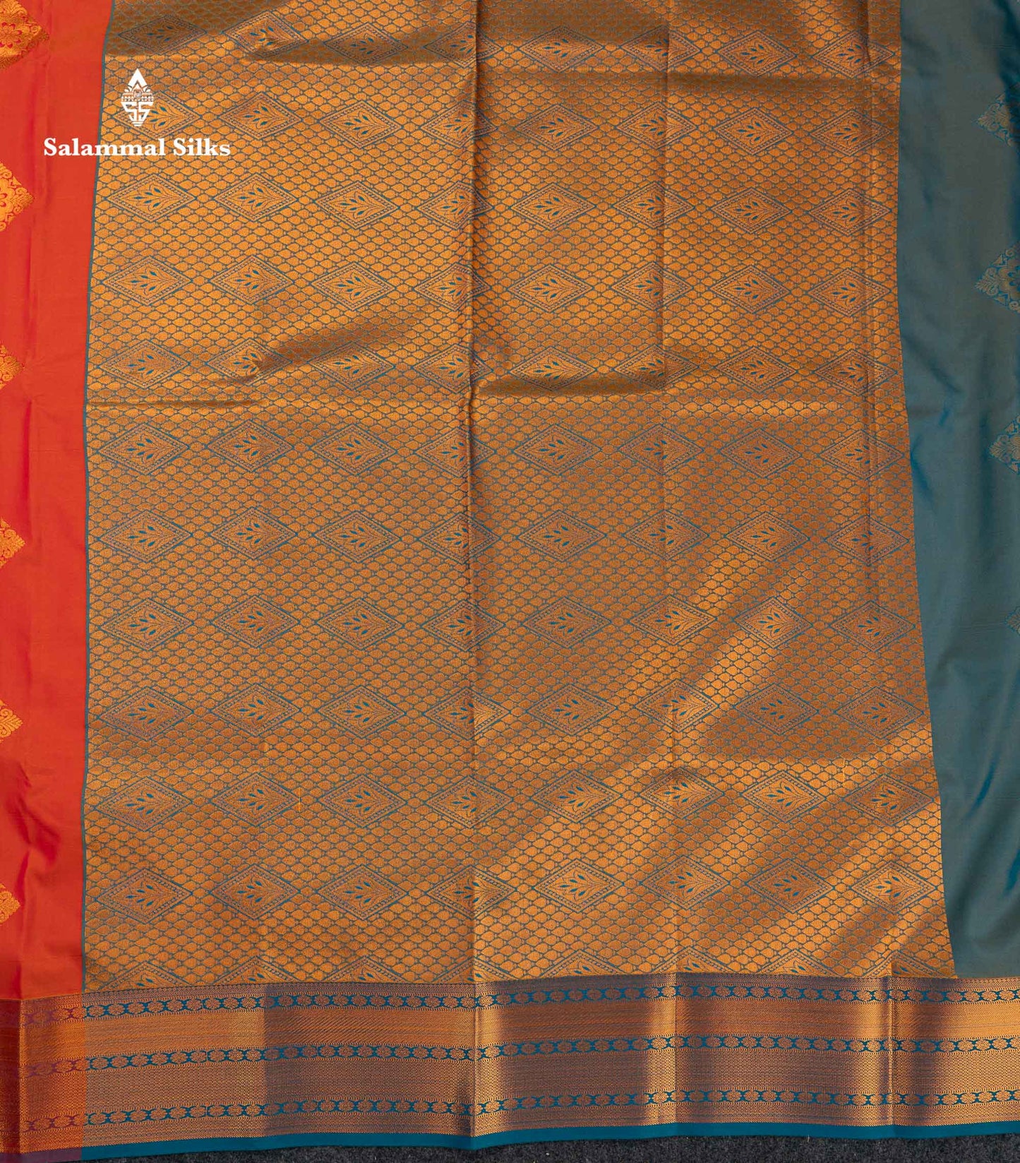 Beautiful Orange Semi Silk Saree With Contrast Peacock Blue Traditional Border