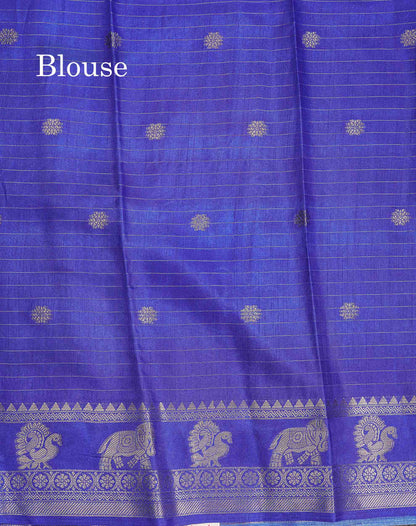 Semi Tussar Fancy Saree - Teal Green Colour Body With Contrast Royal Blue Fancy Border