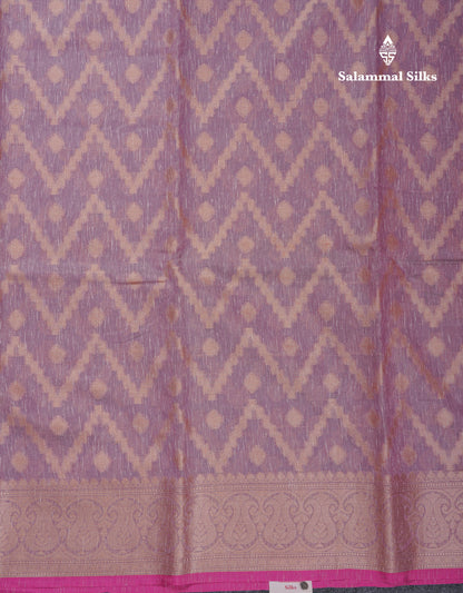 Beautiful Light Violet Linen Cotton Mix Fancy Saree With Contrast Pink Blouse