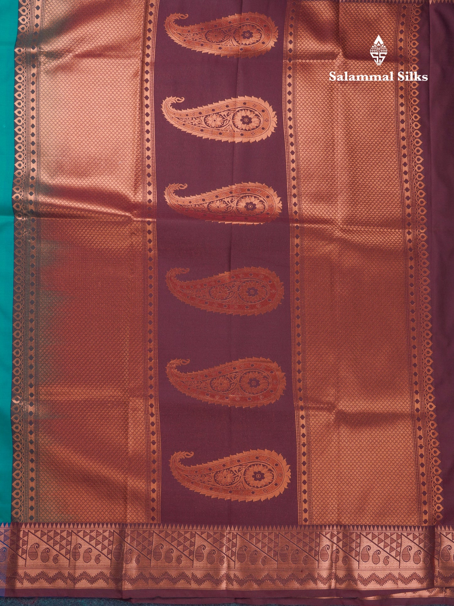 Peacock Blue Semi Silk Saree With Contrast Dark Brown Blouse