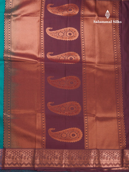 Peacock Blue Semi Silk Saree With Contrast Dark Brown Blouse