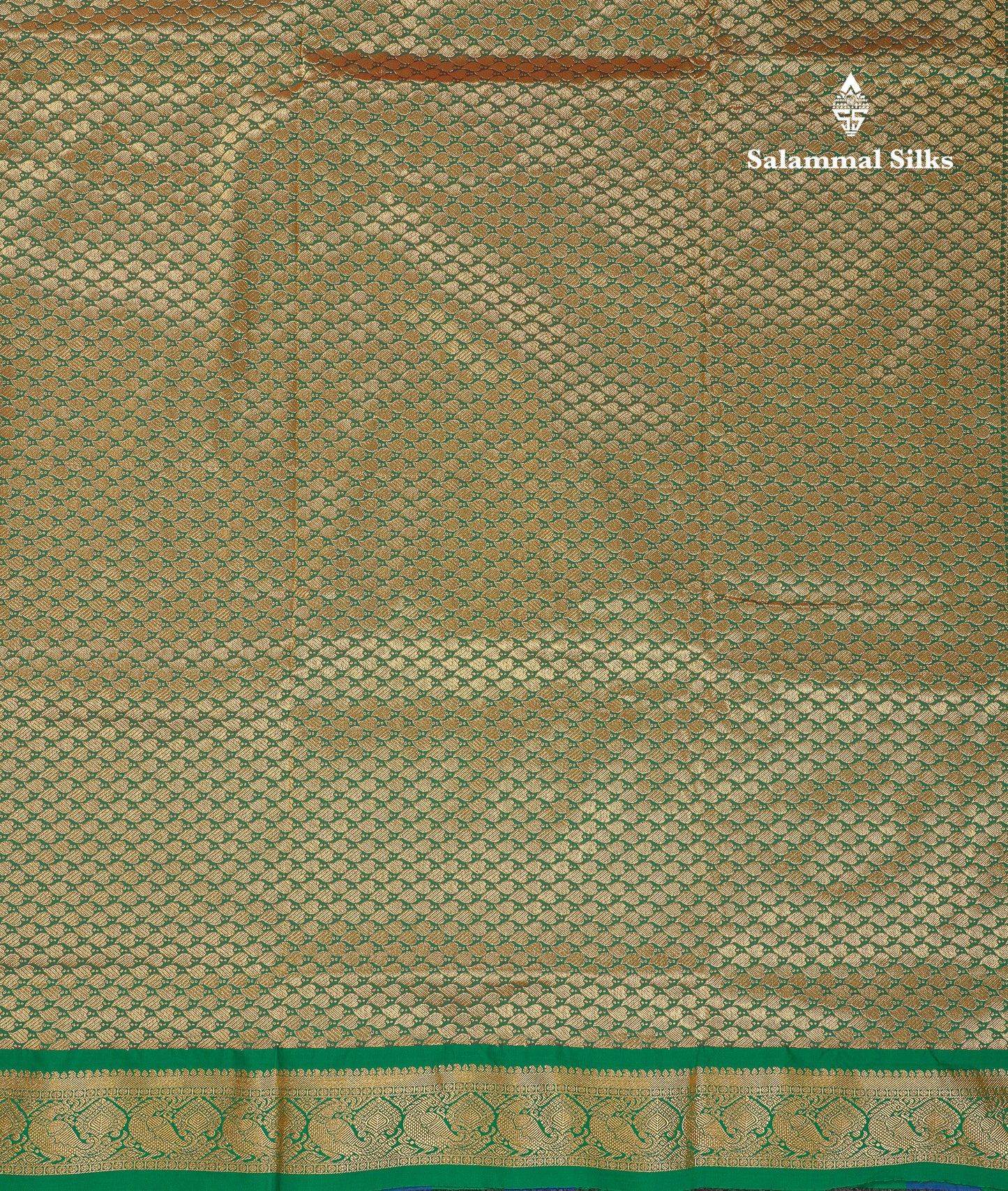 9 Yards Semi Silk Saree Orange With Contrast Green Traditional Temple Border
