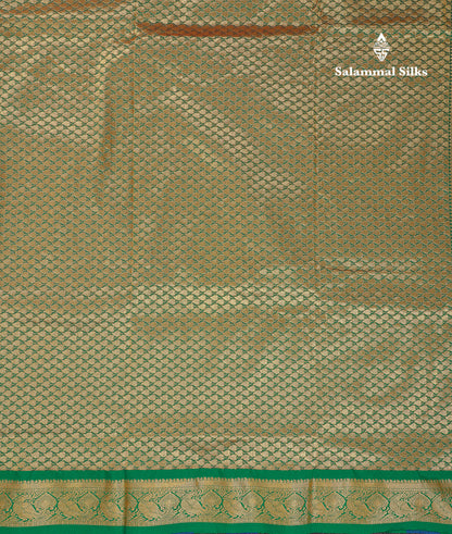 9 Yards Semi Silk Saree Orange With Contrast Green Traditional Temple Border