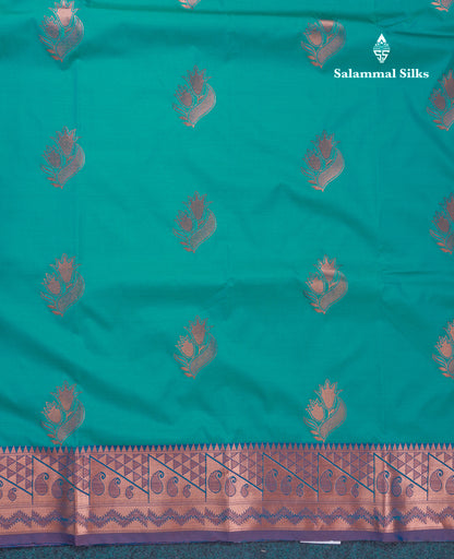 Peacock Blue Semi Silk Saree With Contrast Dark Brown Blouse